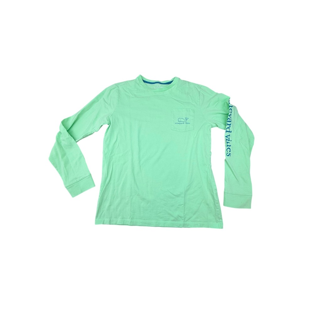 Vineyard Vines Boys L 16 Mint Green Long Sleeve Whale Pocket T-Shirt Cotton